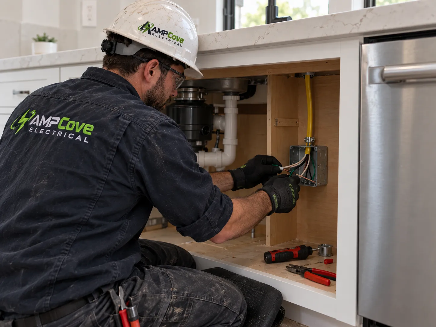 Electrician working on dedicated electrical circuit