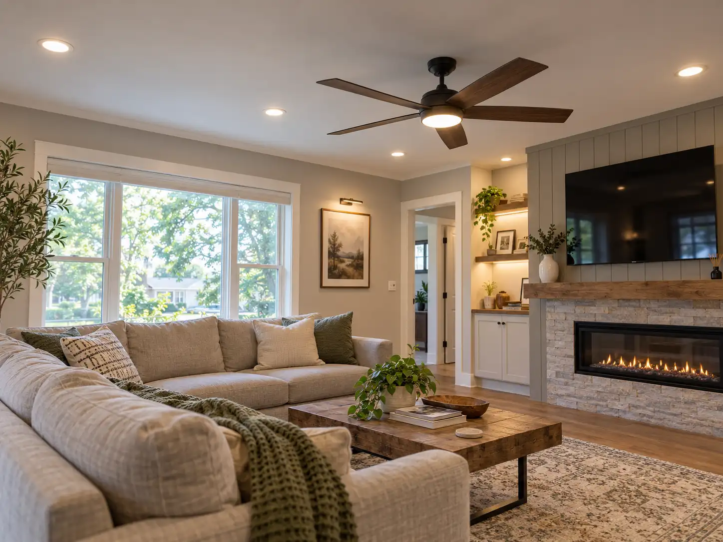 Installed LED lighting fixtures in an interior space