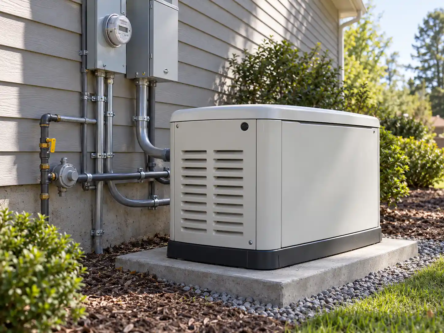 Outdoor standby generator beside a house